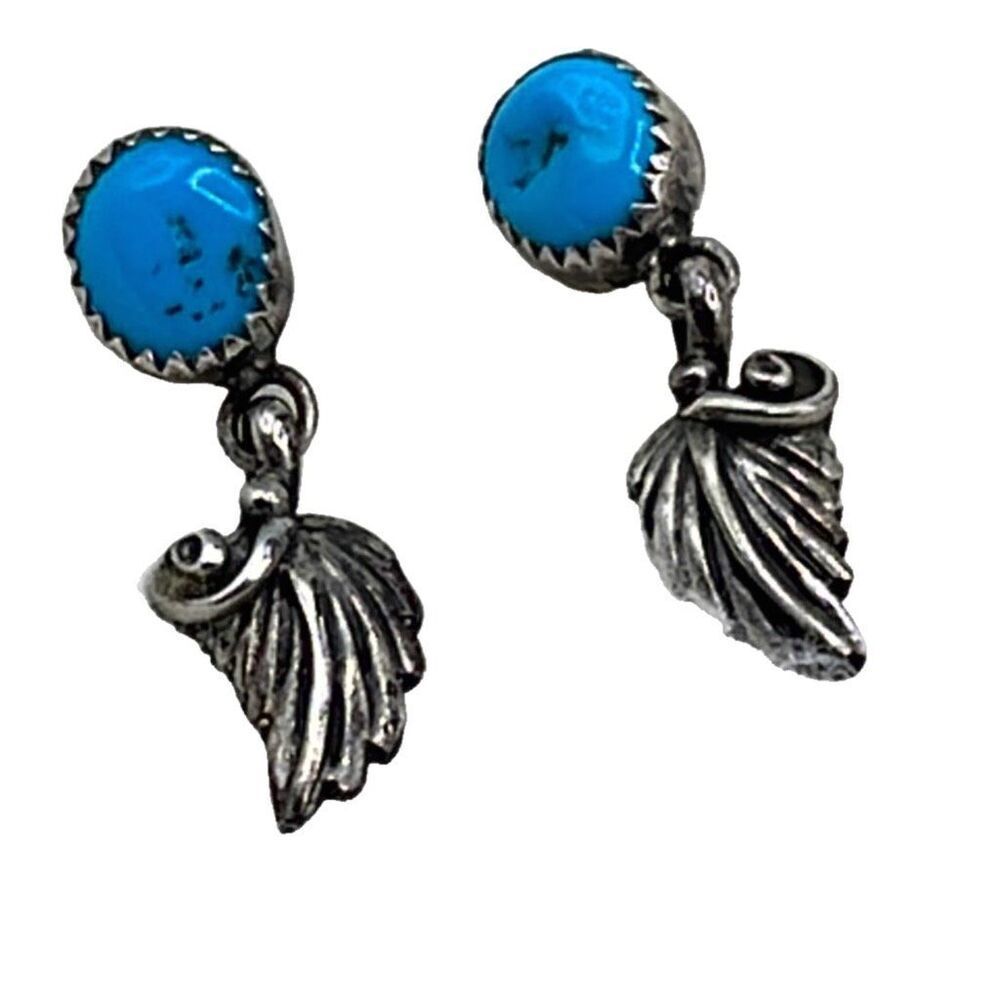 Karen Yazzie Vintage Native American artist turquoise and sterling pierced earri